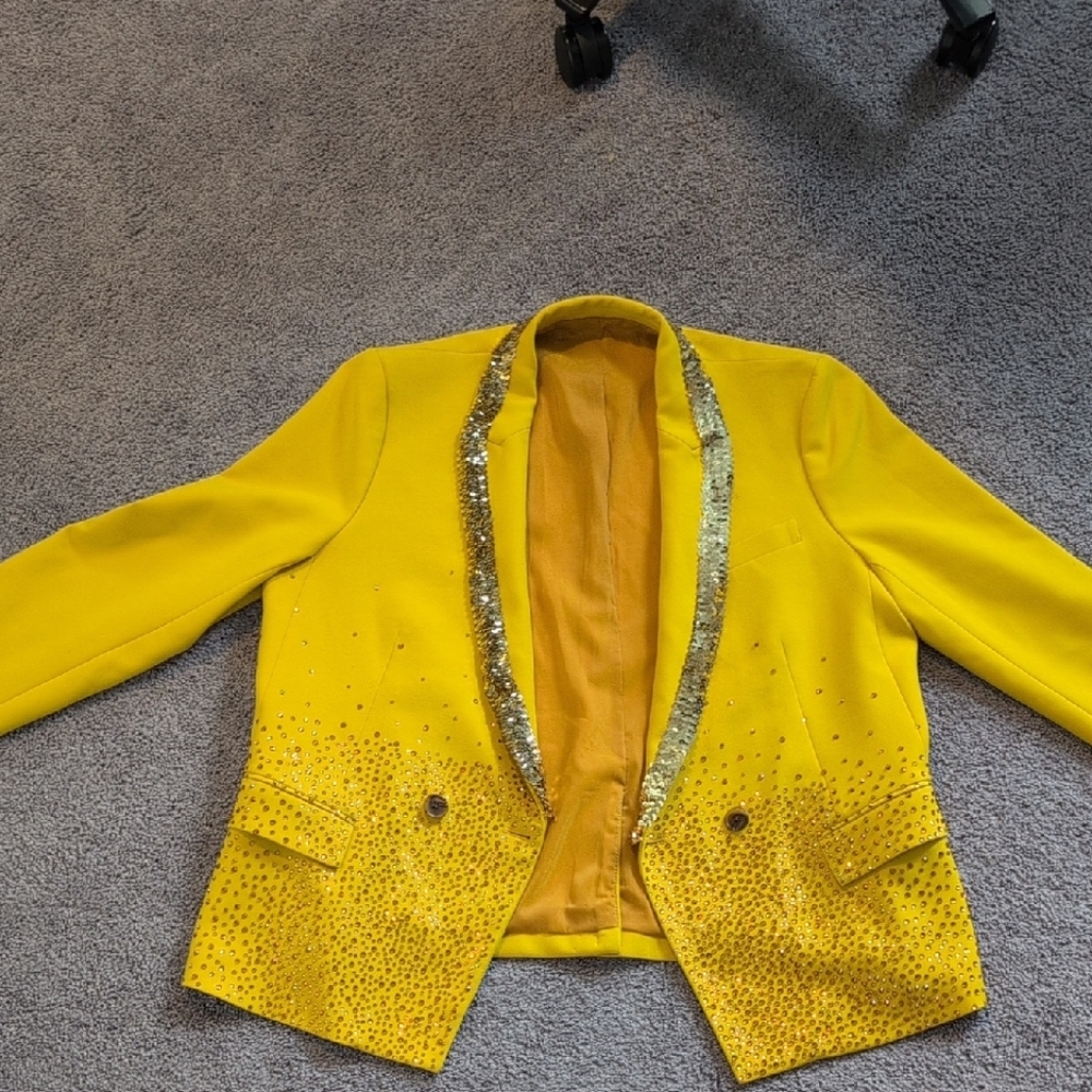 Vibrant Yellow Women's Blazer with Sequin Detail